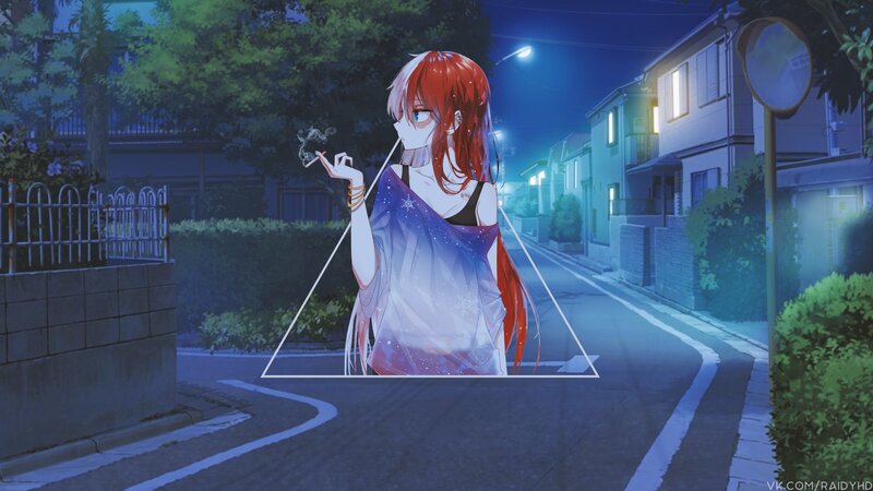Red-haired Anime Girl — Blue, Calm, Night