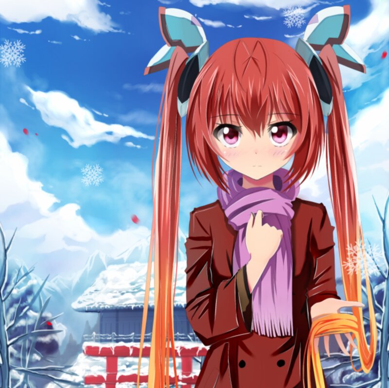 Red-haired Anime Girl — Blue, Calm, Winter