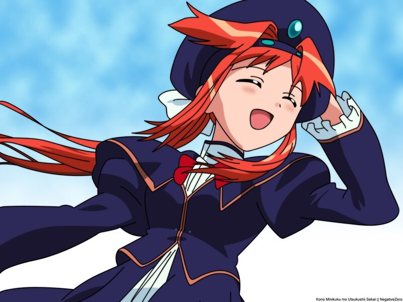 Red-haired Anime Girl — Blue, Cheerful, Afternoon