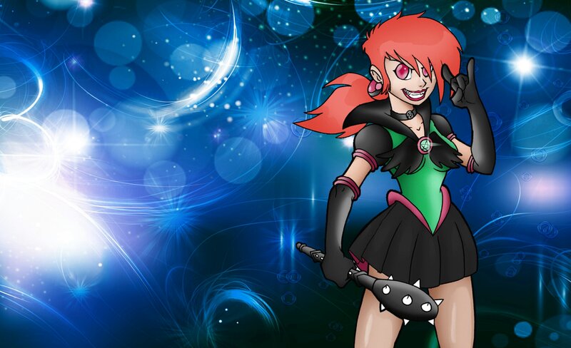 Red-haired Anime Girl — Blue, Dramatic, Night, Sword