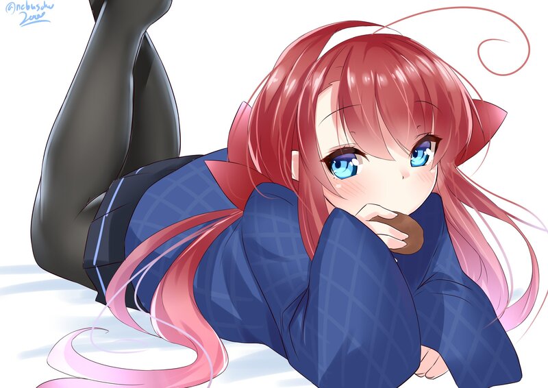 Red-haired Anime Girl — Blue, Playful, Cat Ears