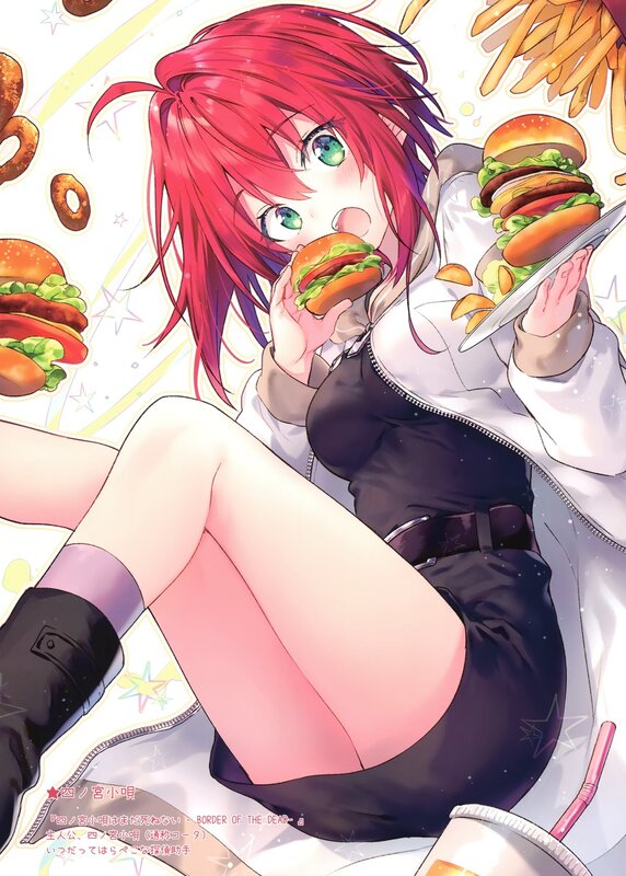 Red-haired Anime Girl Eating — Pink