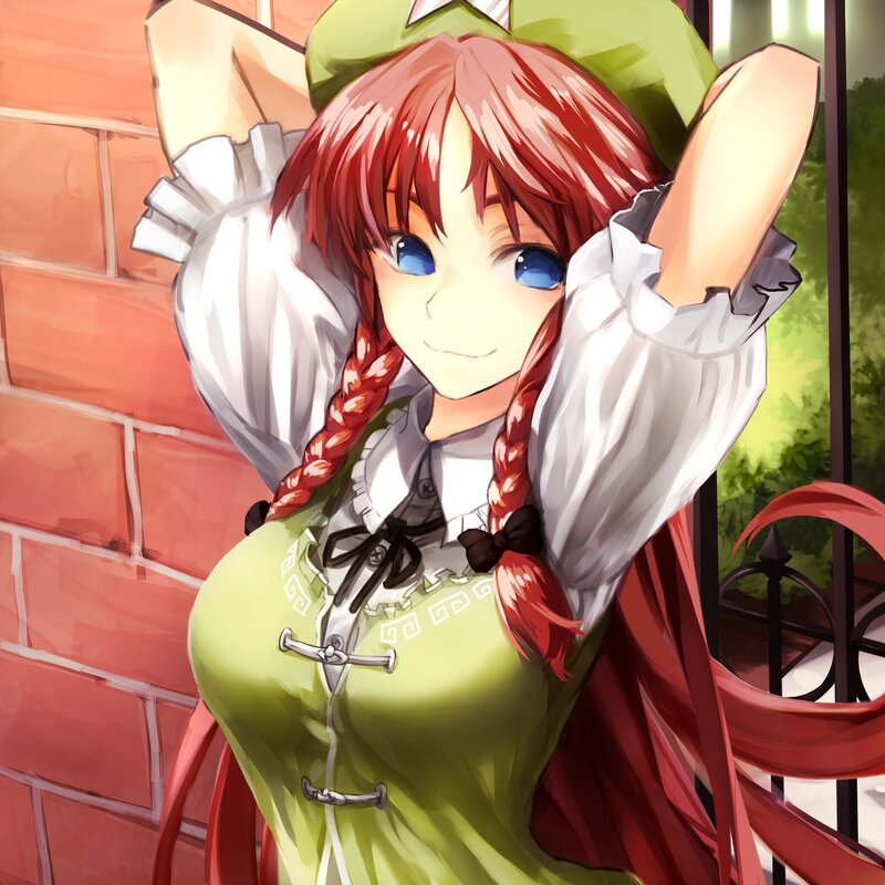 Red-haired Anime Girl — Green, Cheerful