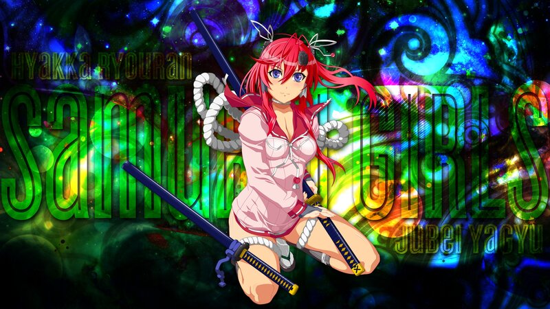 Red-haired Anime Girl — Green, Dynamic, Sword