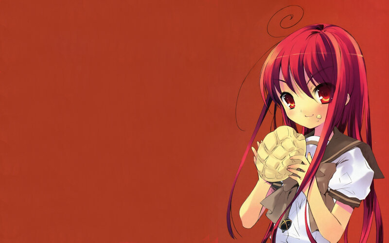 red-haired anime girl holding rock