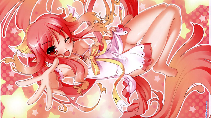 Red-haired anime girl in a playful pose