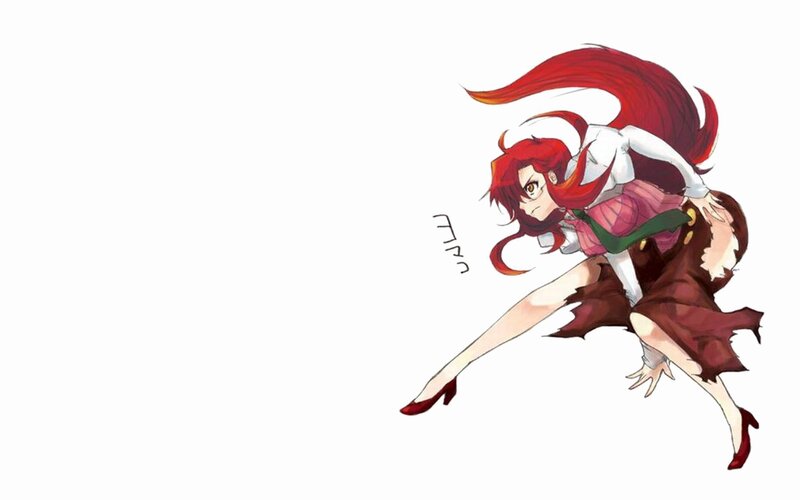 red-haired anime girl in action