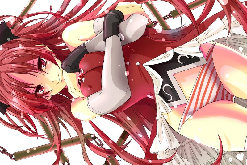 red-haired anime girl in action