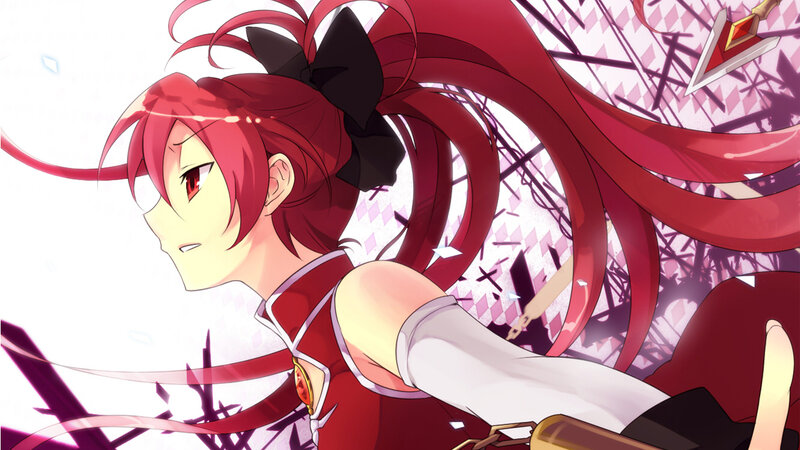 red-haired anime girl in action