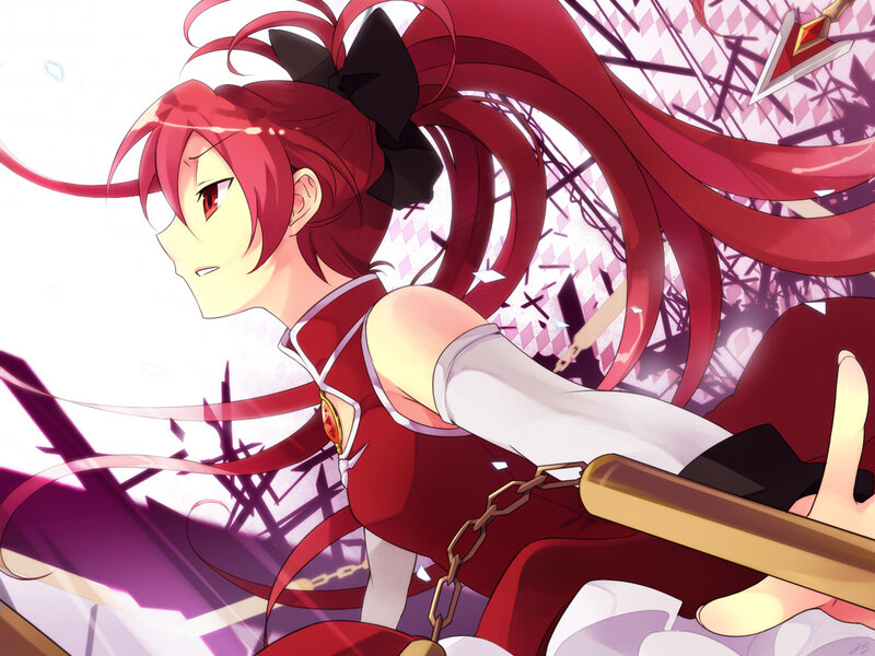 red-haired anime girl in action