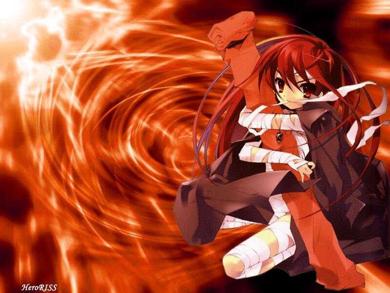 red-haired anime girl in action