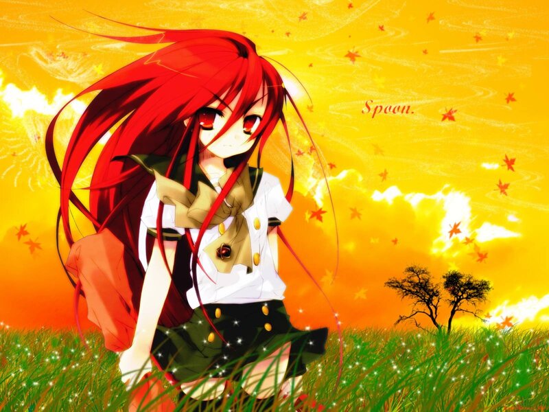 Red-haired anime girl in autumn field