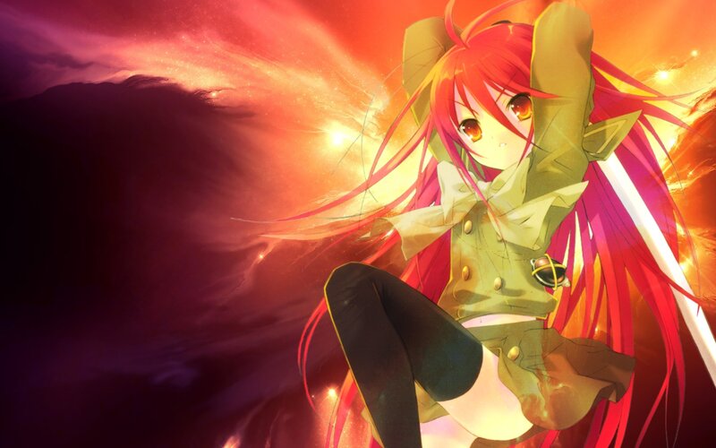 red-haired anime girl in battle