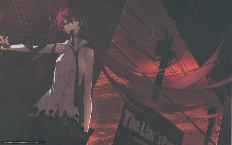 red-haired anime girl in city