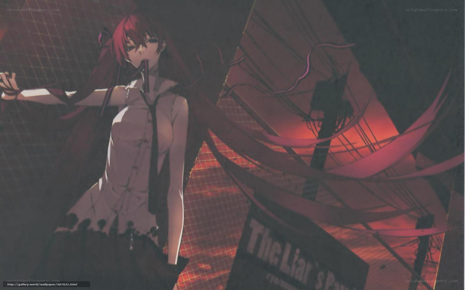 red-haired anime girl in city
