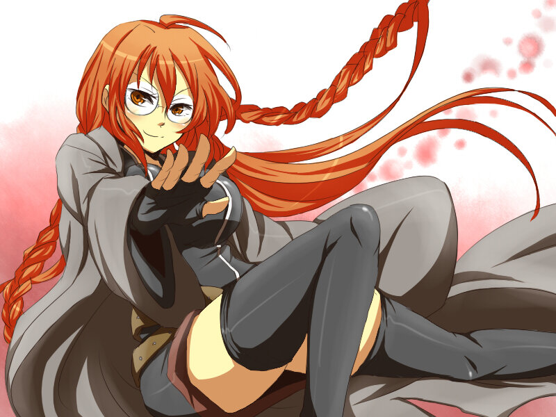 red-haired anime girl in cloak