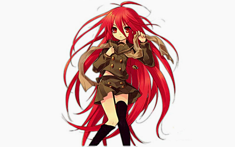 red-haired anime girl in coat