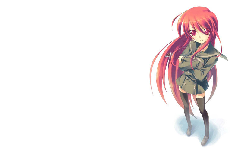 red-haired anime girl in coat