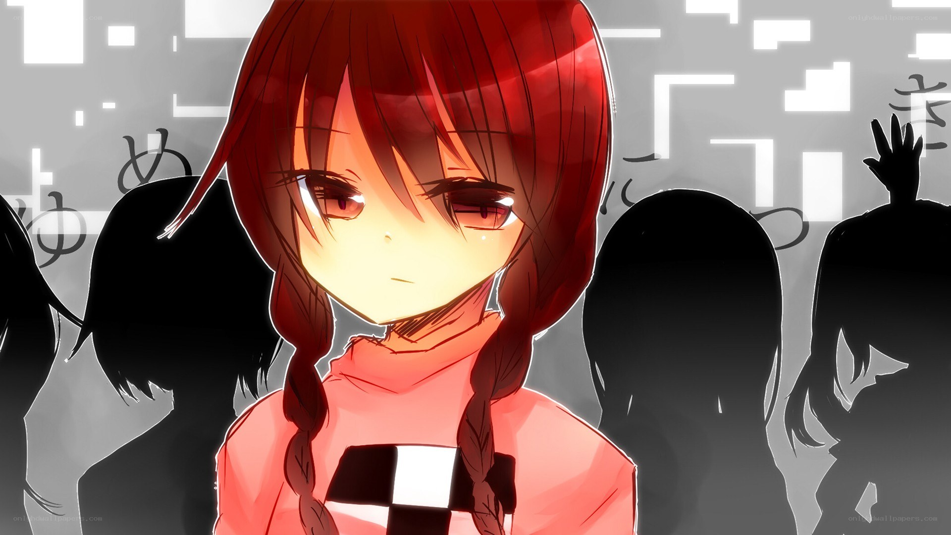 red-haired anime girl in crowd