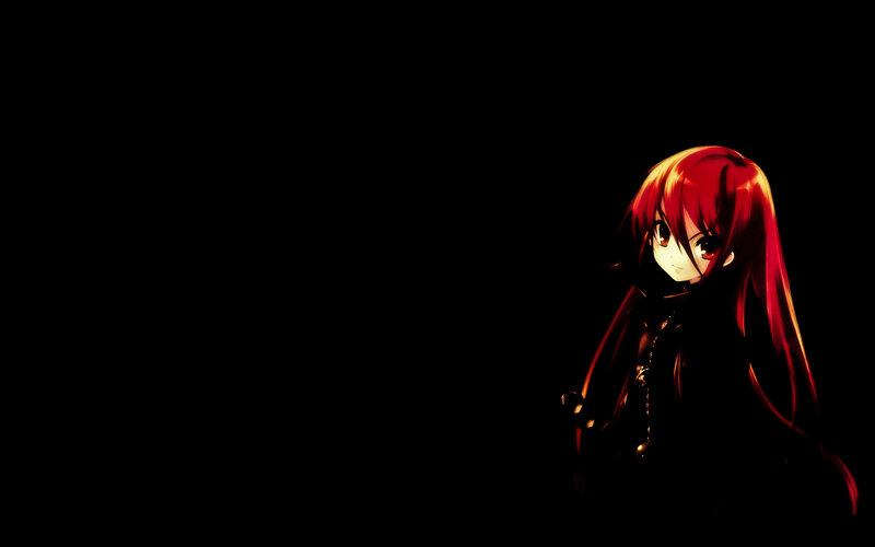red-haired anime girl in darkness