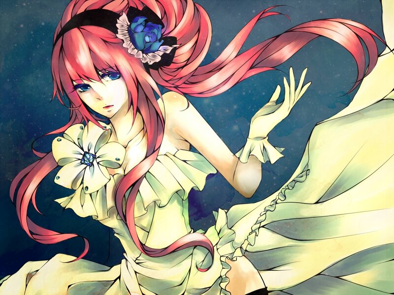 red-haired anime girl in dress