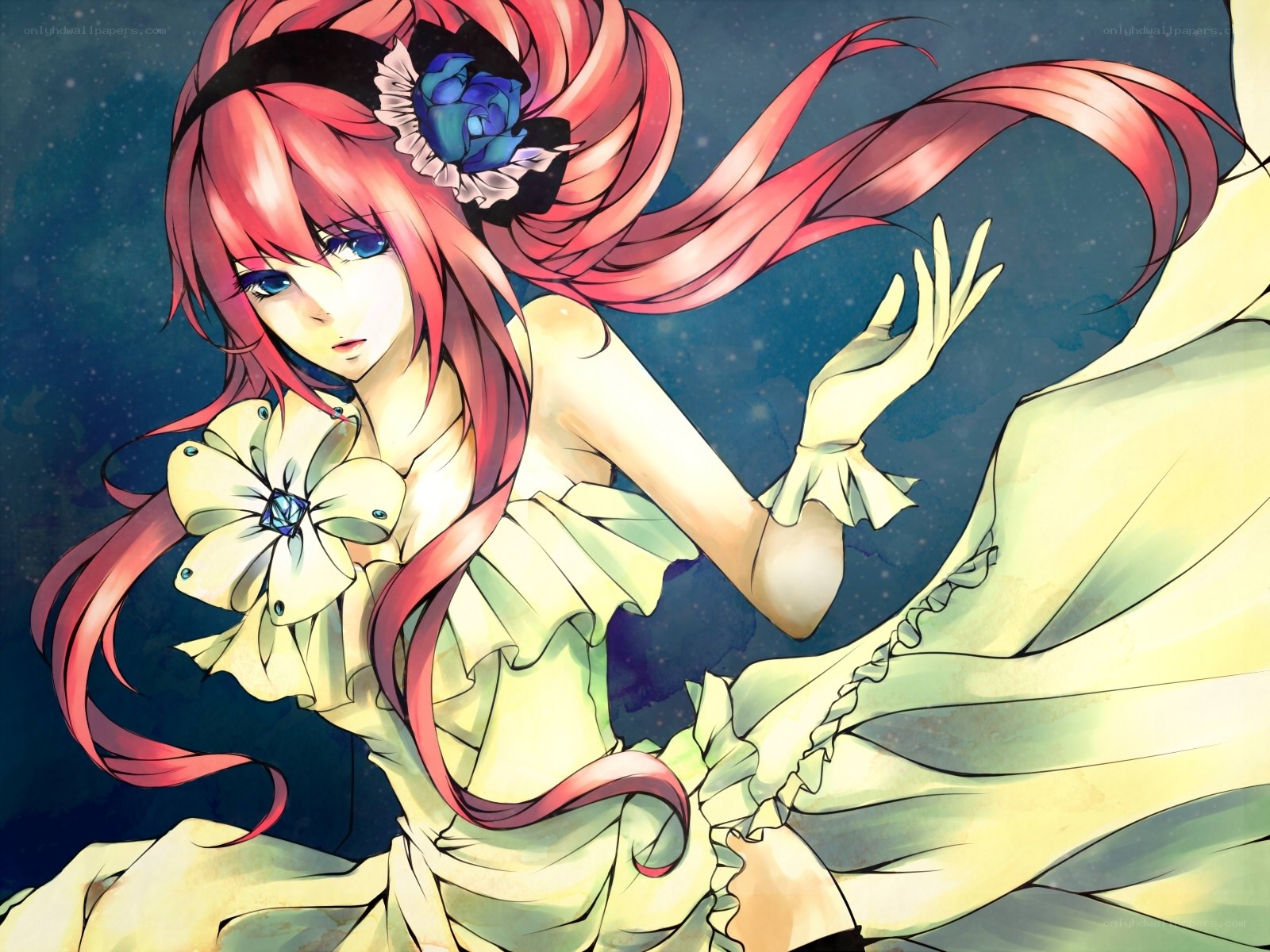 red-haired anime girl in dress