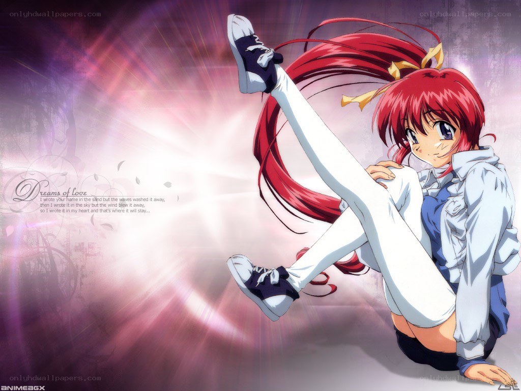 Red-haired anime girl in dynamic pose