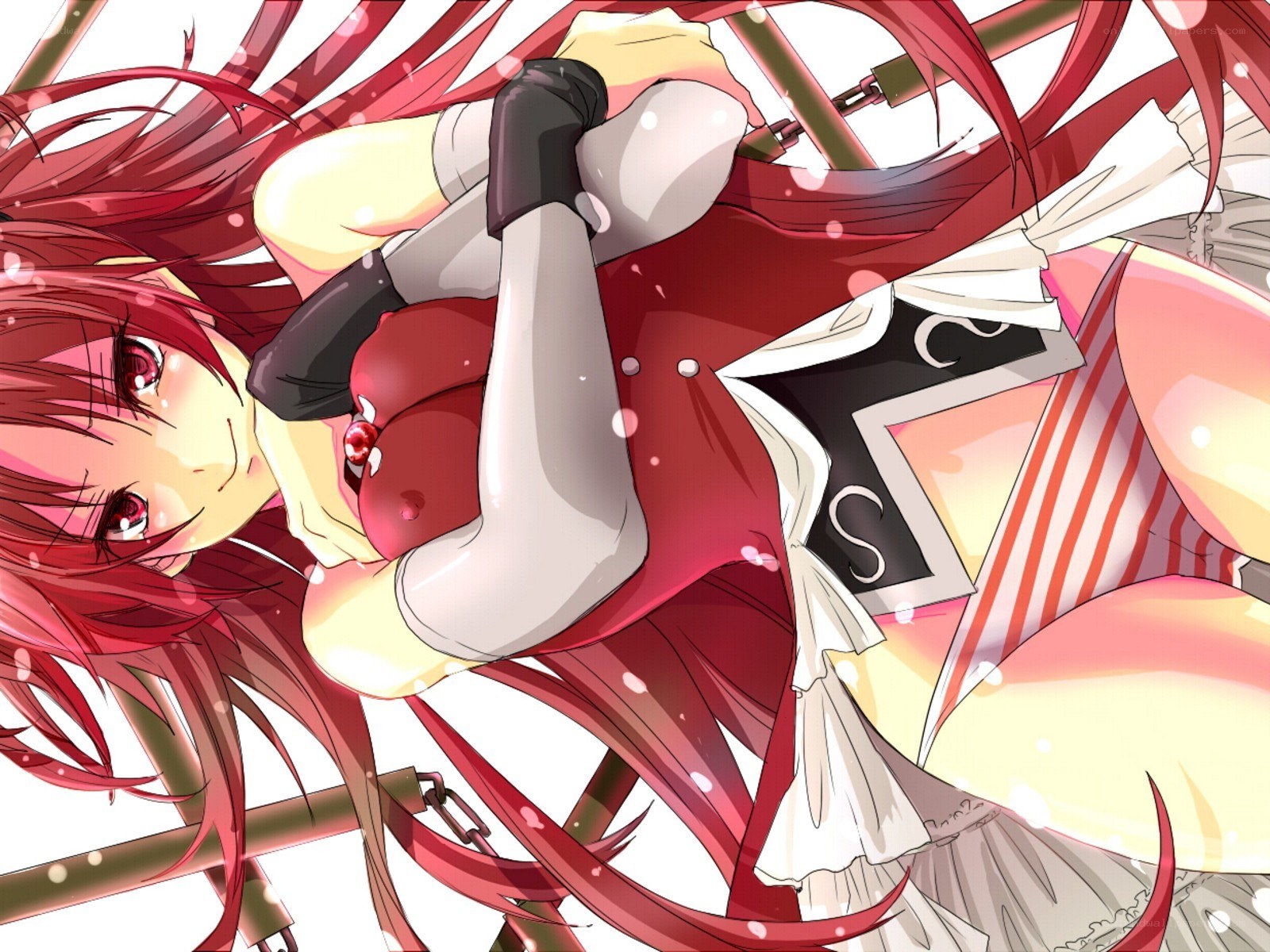 red-haired anime girl in dynamic pose