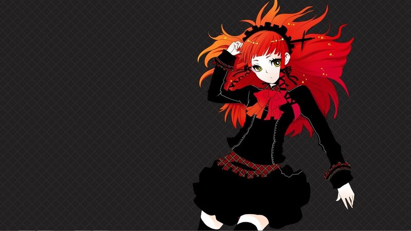 red-haired anime girl in gothic outfit
