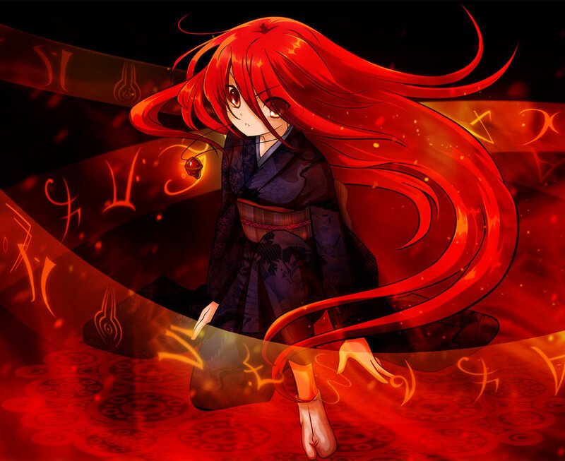 red-haired anime girl in kimono