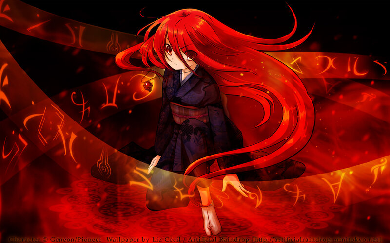 red-haired anime girl in kimono