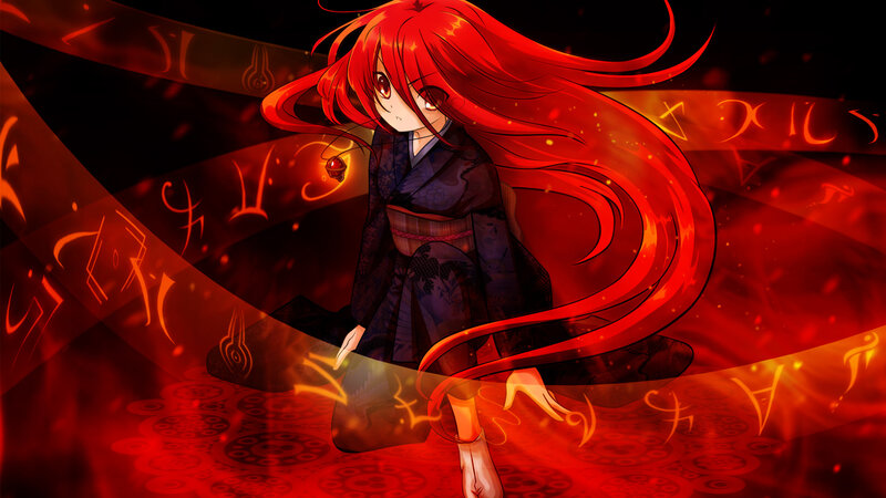 red-haired anime girl in kimono