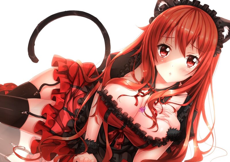 red-haired anime girl in maid outfit