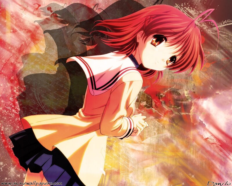 red-haired anime girl in school uniform