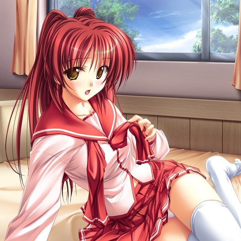 red-haired anime girl in school uniform