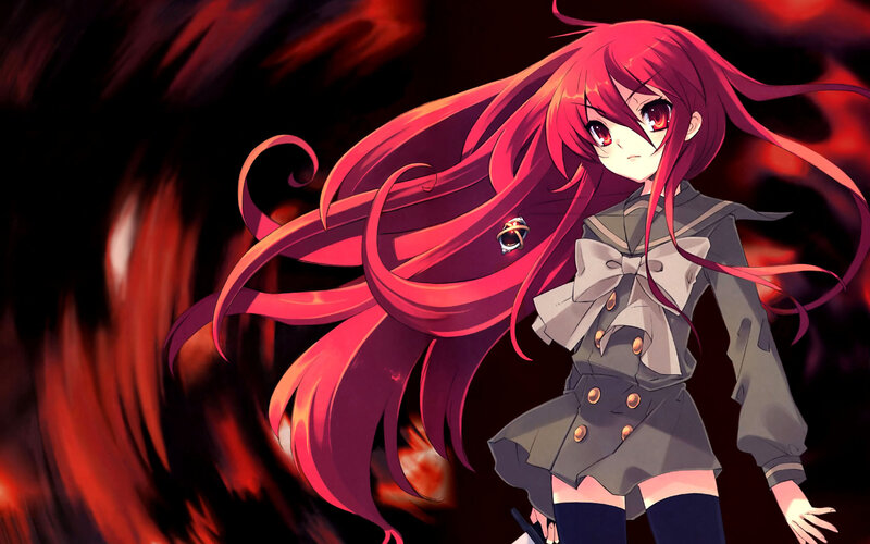red-haired anime girl in school uniform
