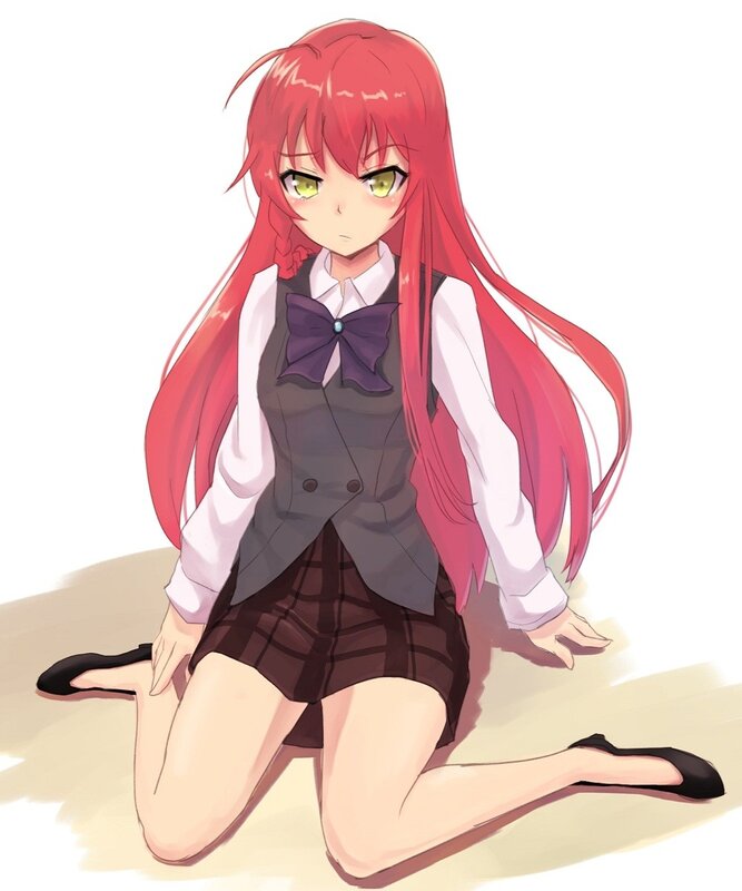 red-haired anime girl in school uniform
