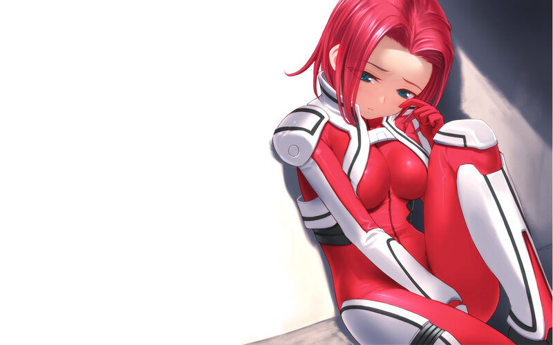 red-haired anime girl in suit