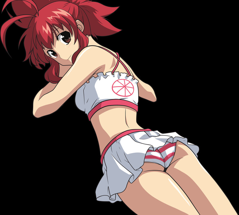 red-haired anime girl in swimsuit