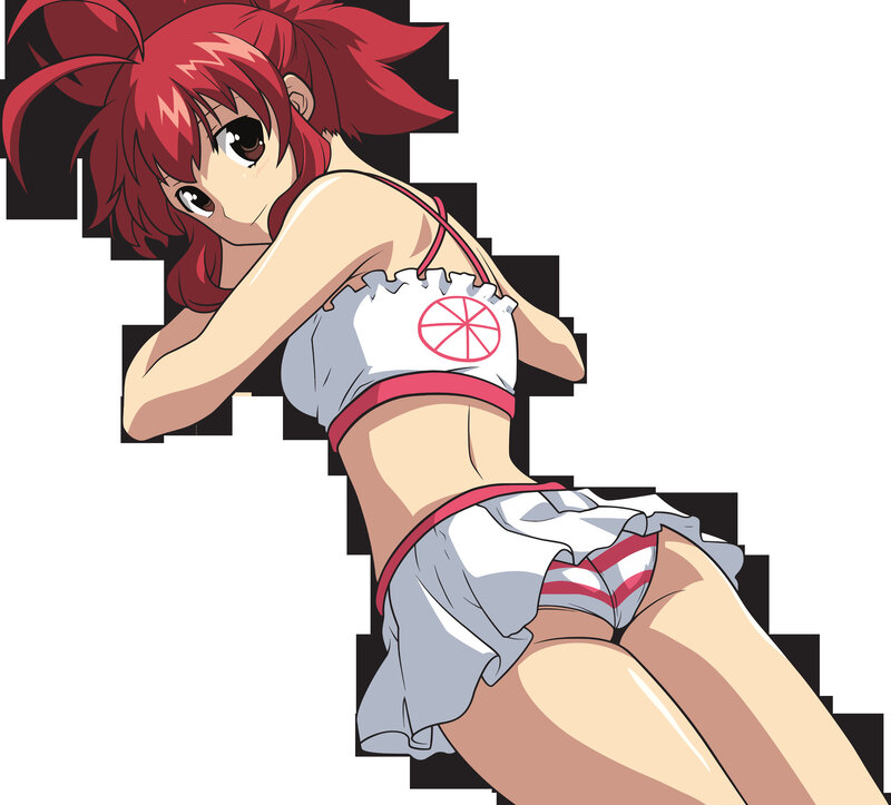 red-haired anime girl in swimsuit