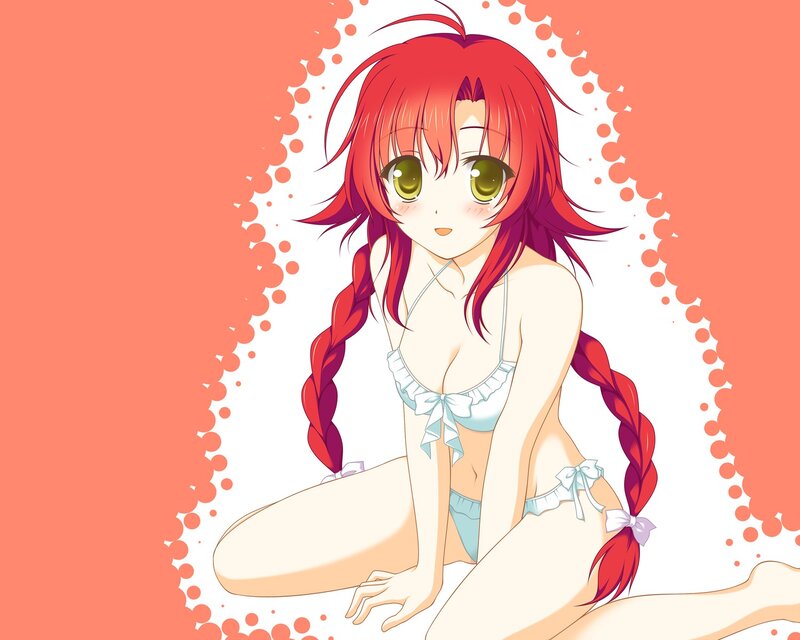 red-haired anime girl in swimsuit
