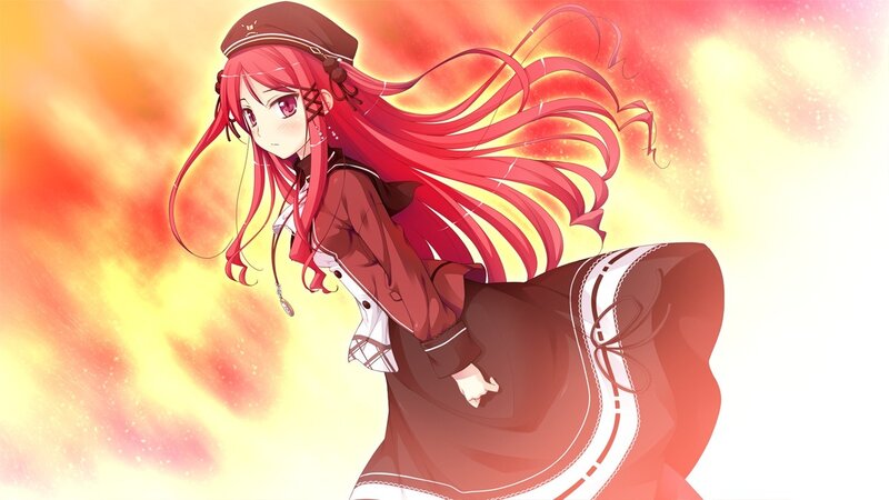 red-haired anime girl in uniform