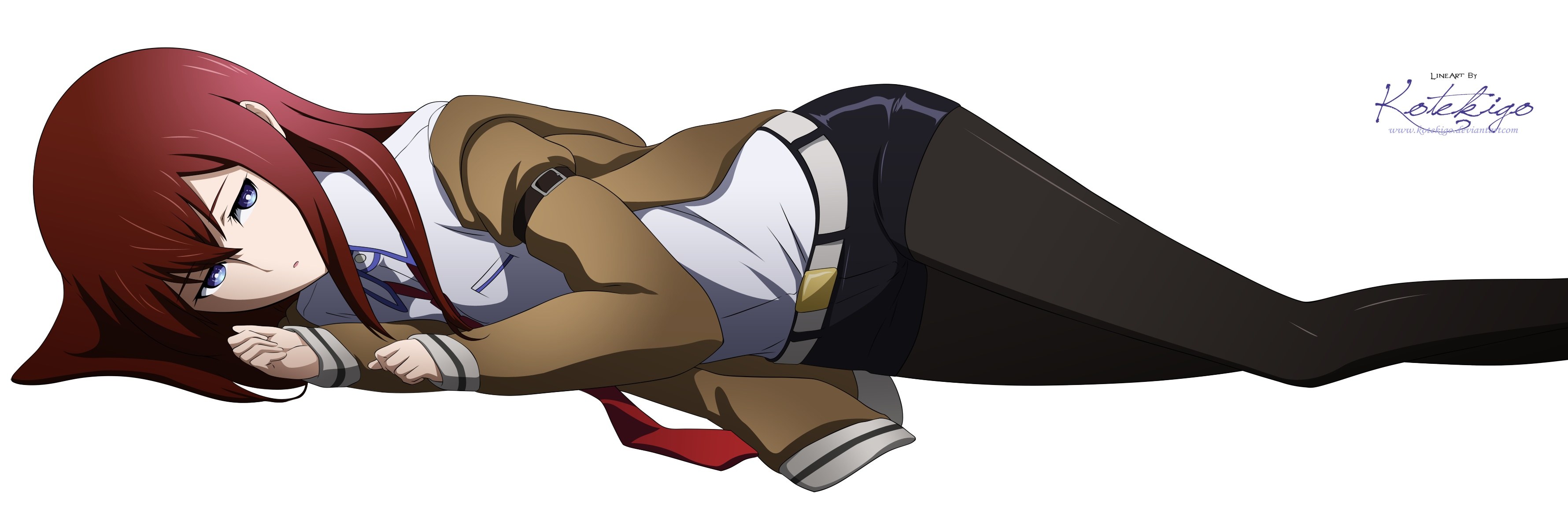 red-haired anime girl lying down