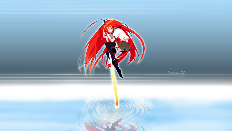 red-haired anime girl on a beam