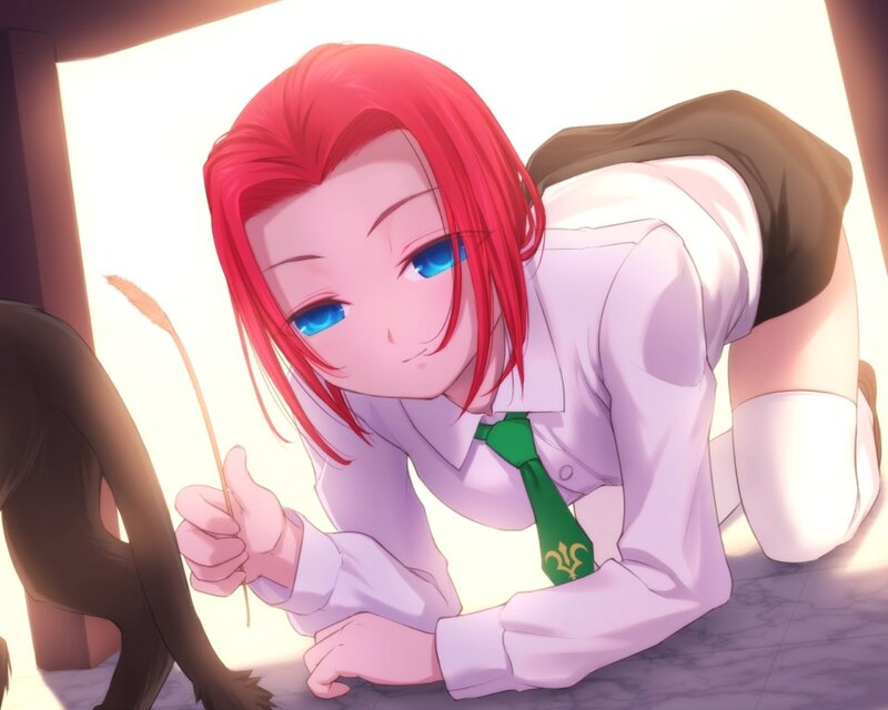 red-haired anime girl on floor