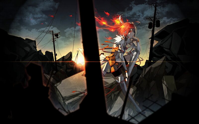 Red-haired Anime Girl — Orange, Dramatic, Sunset, Digital Art