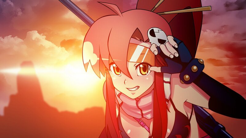 Red-haired Anime Girl — Orange, Dramatic, Sunset, Sword