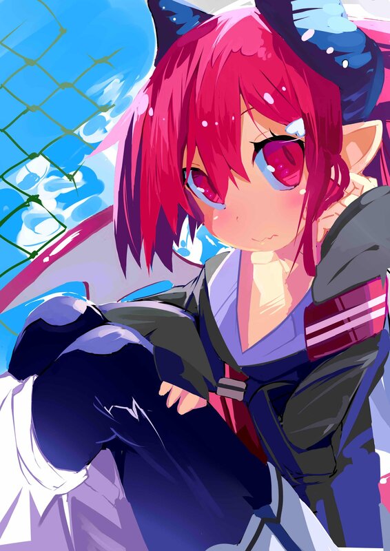 Red-haired Anime Girl — Pink, Calm, Afternoon, Cat Ears