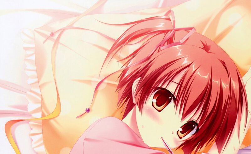 Red-haired Anime Girl — Pink, Calm, Pillow