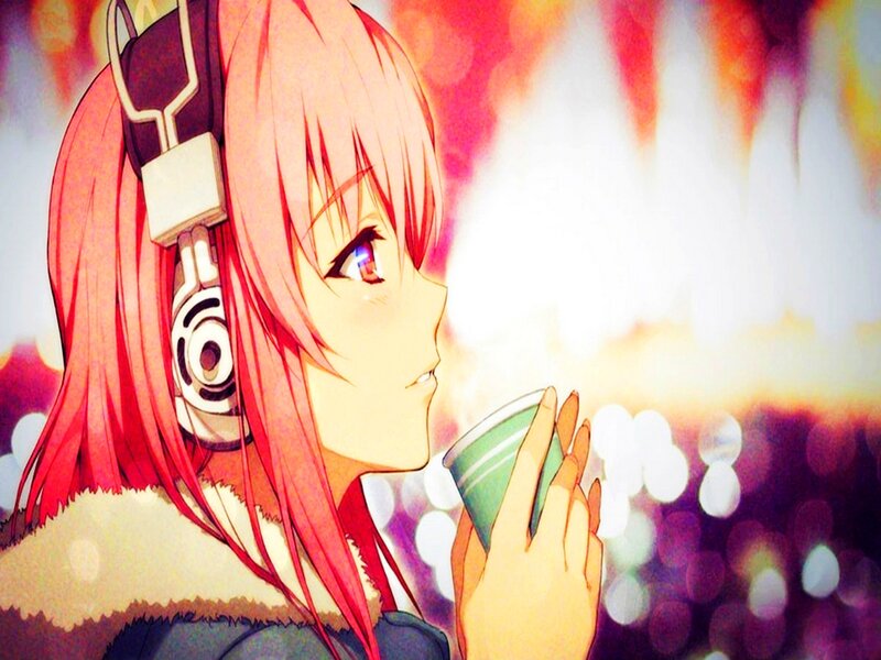 Red-haired Anime Girl — Pink, Calm, Sunset